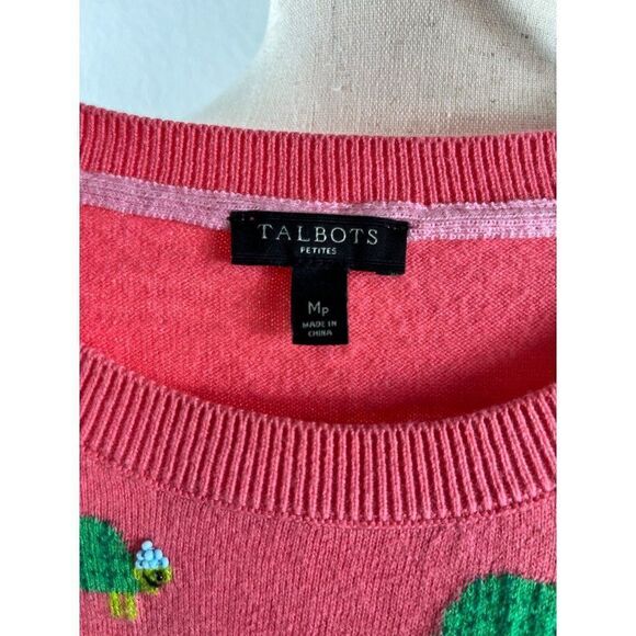 Talbots Novelty Beaded Turtle Sweater Women’s Petite Medium Coral Pink Preppy - Picture 6 of 7